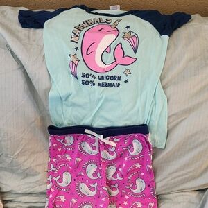 Lola Pink & Blue Narwhals Girls Pajamas size 10/12 (L)